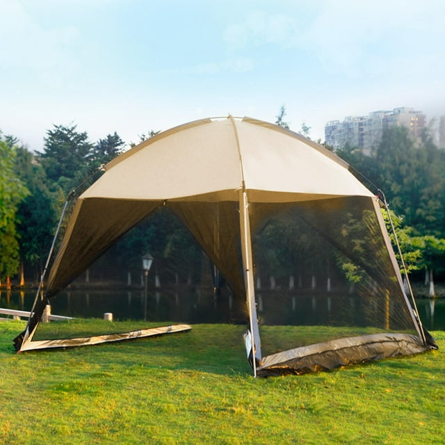 11x11 Ft Gazebo Screen Tent, GVDV Outdoor Camping Canopy Tent Sun Shade Gazebo Shelter Included Carry Bag, Easy Setup & Waterproof, Perfect for Family Picnic, Backyards, BBQ, Patio and Party, Khaki