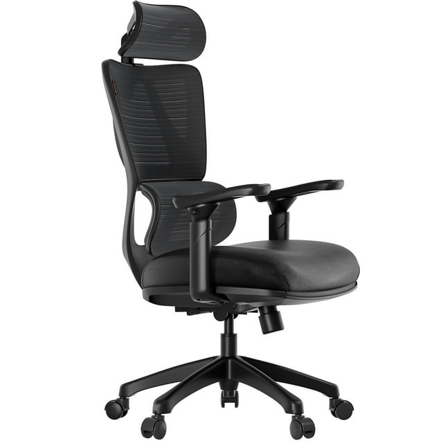 Ergonomic Office Chair for Big and Tall People, High Back Gaming Chair with Adjustable 3D Arms and Headrest Adaptive Lumbar Support and PU Wheels Swivel Tilt Function, Black