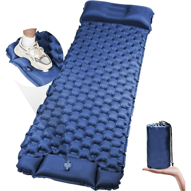 GVDV Camping Sleeping Pad Ultralight Inflatable Sleeping Pad for Camping, 77''X27'', Built-in Pump, Ultimate for Camping, Hiking- Compact & Lightweight Air Mattress(Blue)
