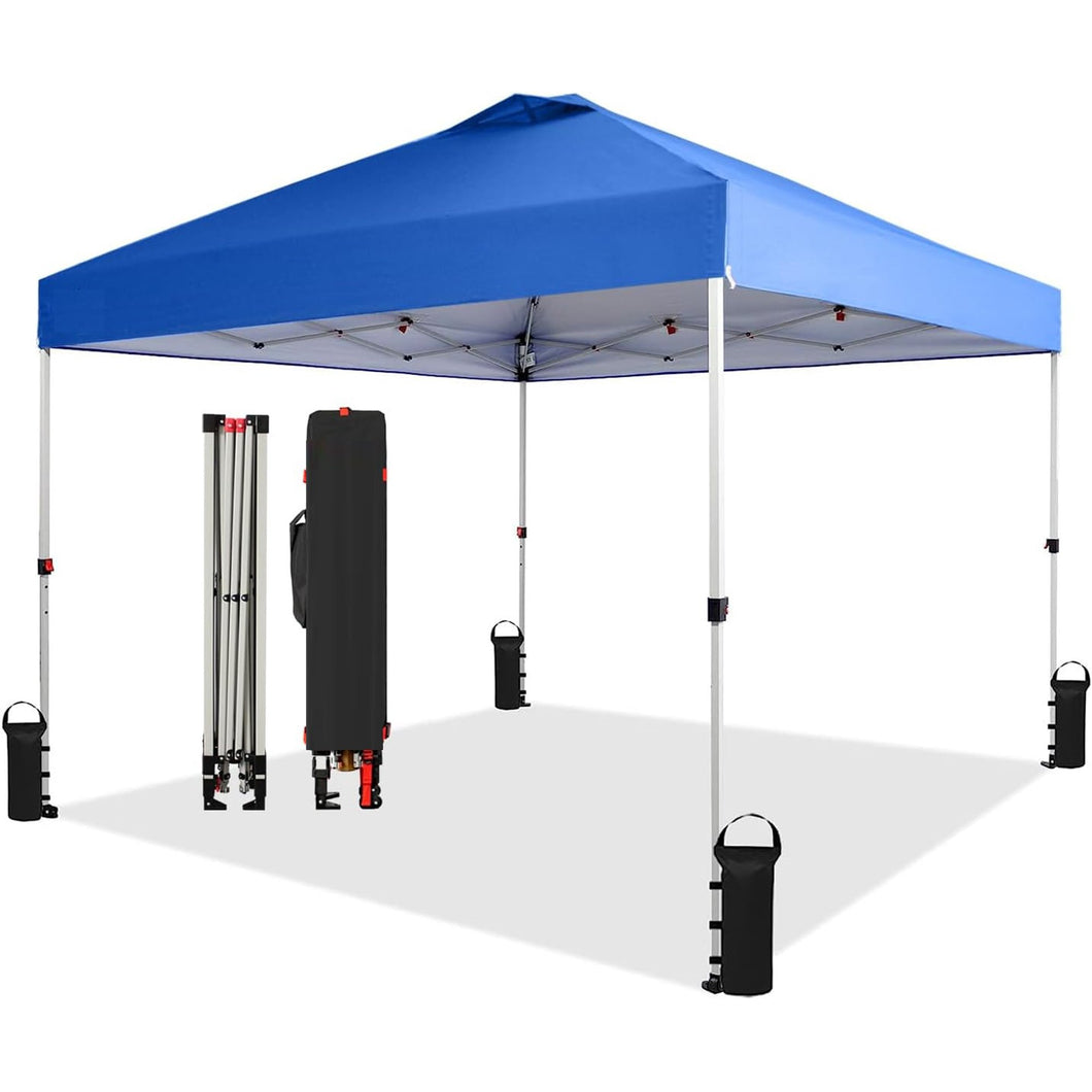 GVDV Canopy Tent, 10x10 Pop Up Canopy Outdoor Shade with Wheeled Bag, Easy Up Sun Shelter with Vents, Blue