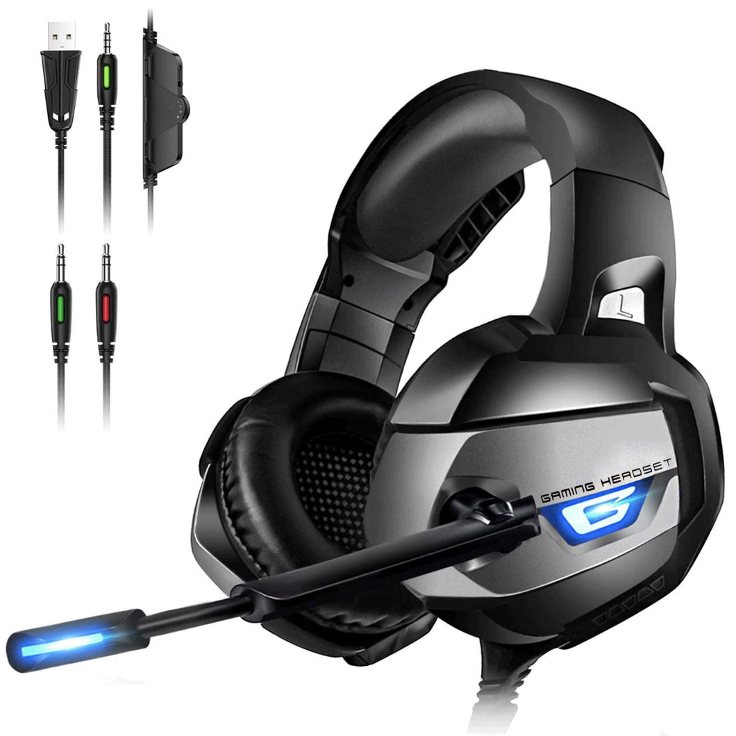 RUNMUS Gaming Headset PS4 Headset, Xbox Headset with 7.1 Surround Sound, Gaming Headphones Noise Cancelling Flexible Mic RGB Light Memory Earmuffs for PC, PS5, PS4, Xbox Series X/S, Switch K5