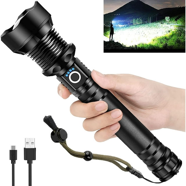 Rechargeable 250000 High Lumens LED Flashlights, XHP90.2 Super Bright Flashlight with Zoomable & 5 Modes & IPX7 Waterproof for Camping