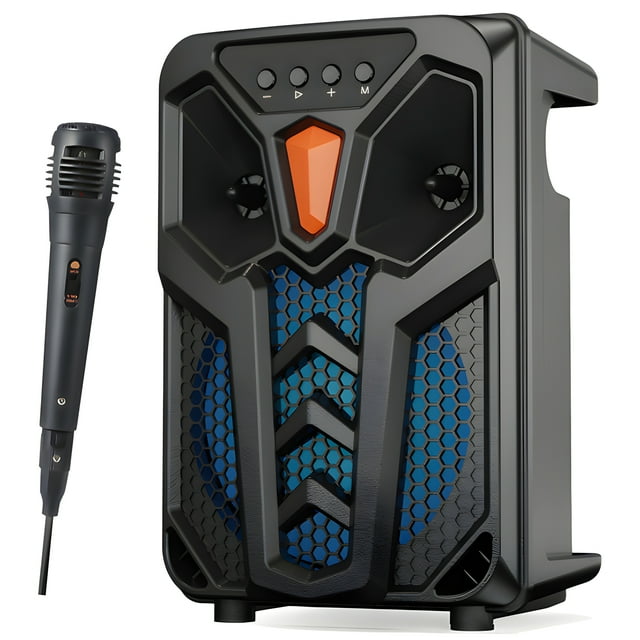 Singing Karaoke Machine, Bluetooth Karaoke System with Wired Microphone, Portable Speaker with RGB Light for Kids and Adults