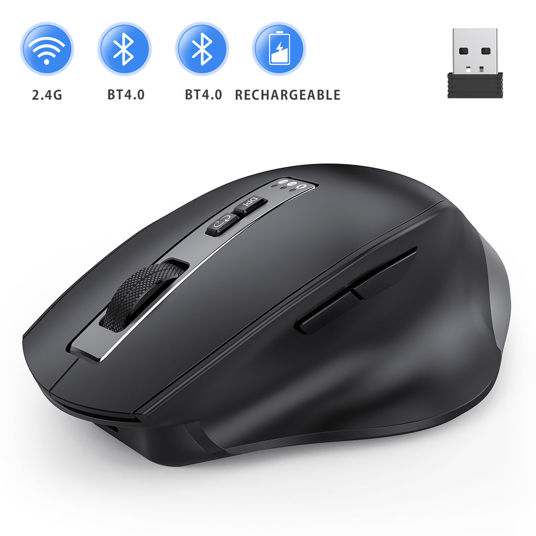 Bluetooth Mouse, Jelly Comb Three-mode Rechargeable 2.4GHz Bluetooth Silent Ergonomic Wireless Mouse