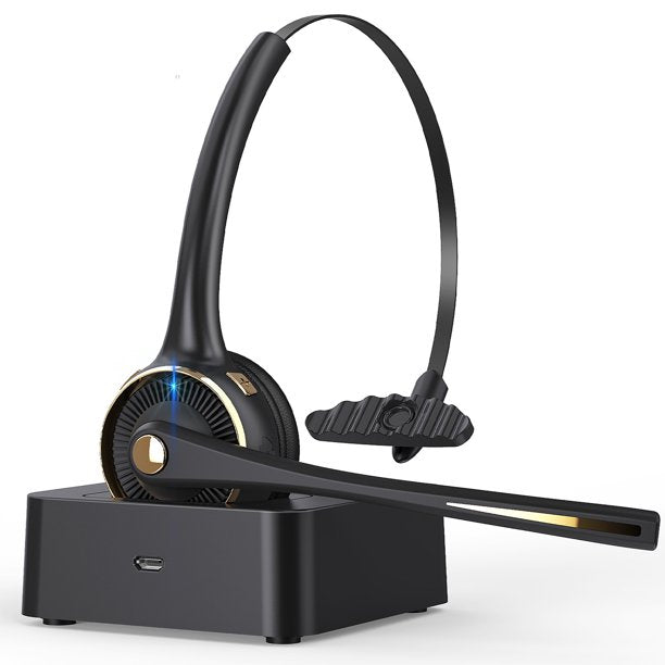 Bluetooth Headset with Microphone, Jelly Comb Noise Canceling Wireless Headset with Charging Base, Clear Hands-Free Bluetooth Headset for Cell Phones/Skype/Office