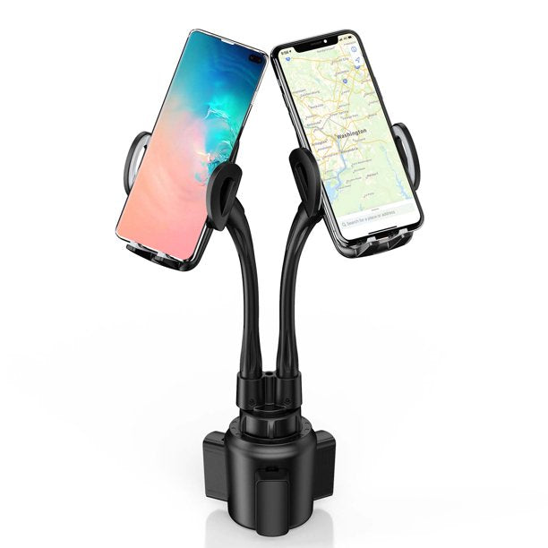Dual Car Cup Holders Phone Mounts, Cup Phone Holder for Car Gooseneck Adjustable Cell Phone Cup Holder for 2 Phones GPS iPhone Android Samsung Golf Cart
