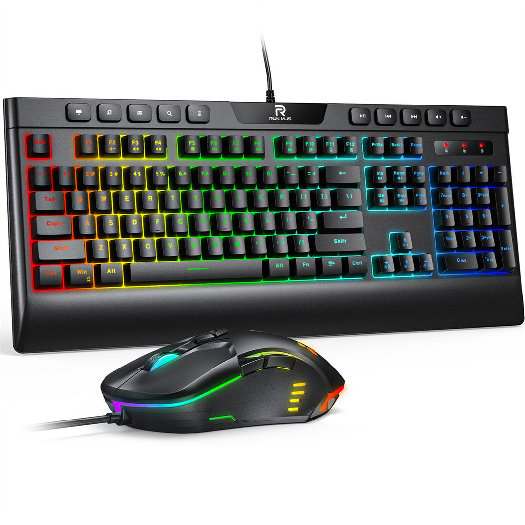 Copy of RUNMUS Gaming Keyboard and Mouse Combo, RGB LED Rainbow Backlit, Multimedia keys Wired 104 Keys Keyboard with Wrist Rest and Customized Programmable Macro, 6400DPI Ergonomic Mouse for Xbox One/PS4