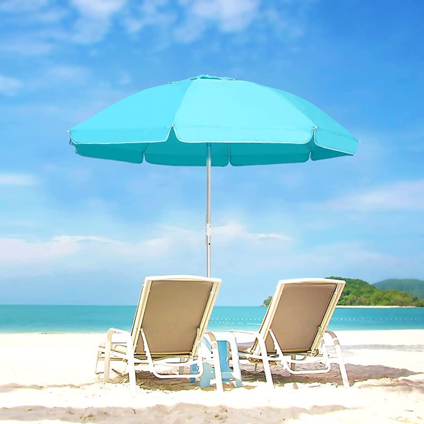 Beach Umbrella, 3.6ft Patio Umbrella Outdoor Umbrella with Carry Bag Sand Anchor Push Button Tilt Pole UPF50+ UV Protection Windproof Sunshade Parasol for Beach, Patio, Yard, Garden (Blue)