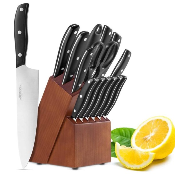 Knife Block Set, 15 Pieces Chef Knife Set with Block for Kitchen, Best Gift