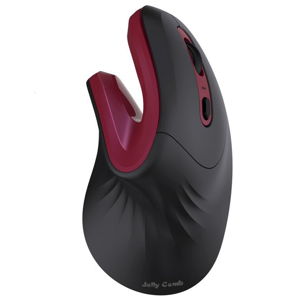 Ergonomic Wireless Mouse, Jelly Comb Bluetooth Vertical Mouse 2.4G Optical Vertical Mice Bluetooth 4.0 Wireless Mice with Adjustable DPI 1000/1600/2400 for Laptop, Desktop, PC, Macbook - Black and Red