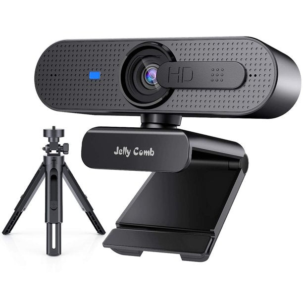 1080P Webcam with Tripod, Jelly Comb HD Autofocus Streaming Webcam with Privacy Shutter, Computer Web Camera for Skype, Facebook, Video Calling, Conferencing, Recording