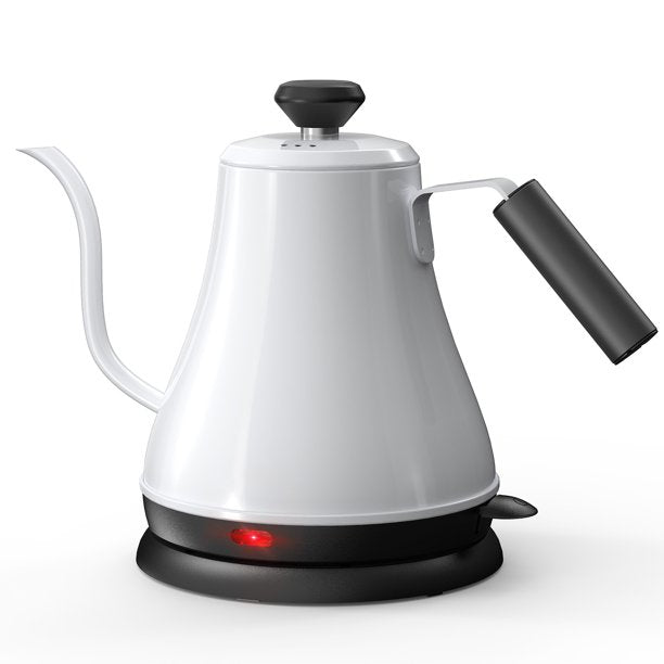 Electric Gooseneck Kettle 100% Stainless Steel BPA-Free Tea Kettle,Electric Pour Over Coffee Kettle Pot Portable Cordless Teapot with Auto Shut-Off Protection,1000 Watt,0.8L,White