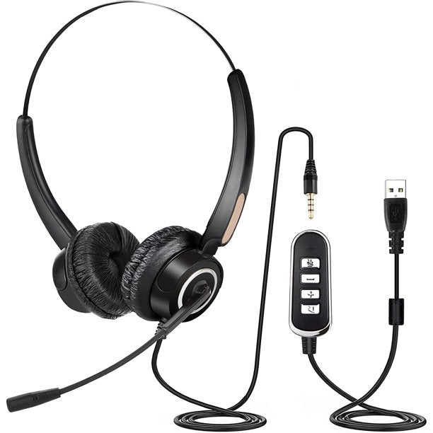 USB Headsets with Microphone for PC, 3.5mm/USB Wired Headphones, PC Headset with Mute for Zoom Skype Webinar Home Office