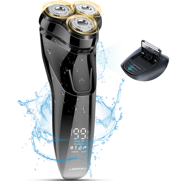 3D Floating IPX7 Electric Rotary Razor for Men With Smart LCD Screen - Wet & Dry USB Rechargeable Electric Shaver with Pop-up Beard Trimmer, 1200mAh Large Battery