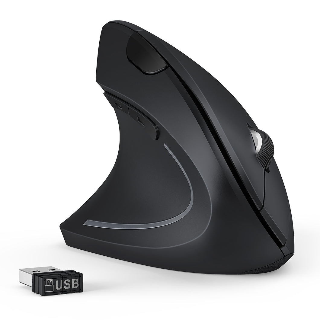 Ergonomic Wireless Mouse for Left-Handers, Vertical Wireless Mouse Adjustable with USB Receiver for Laptop, PC, Notebook, Black
