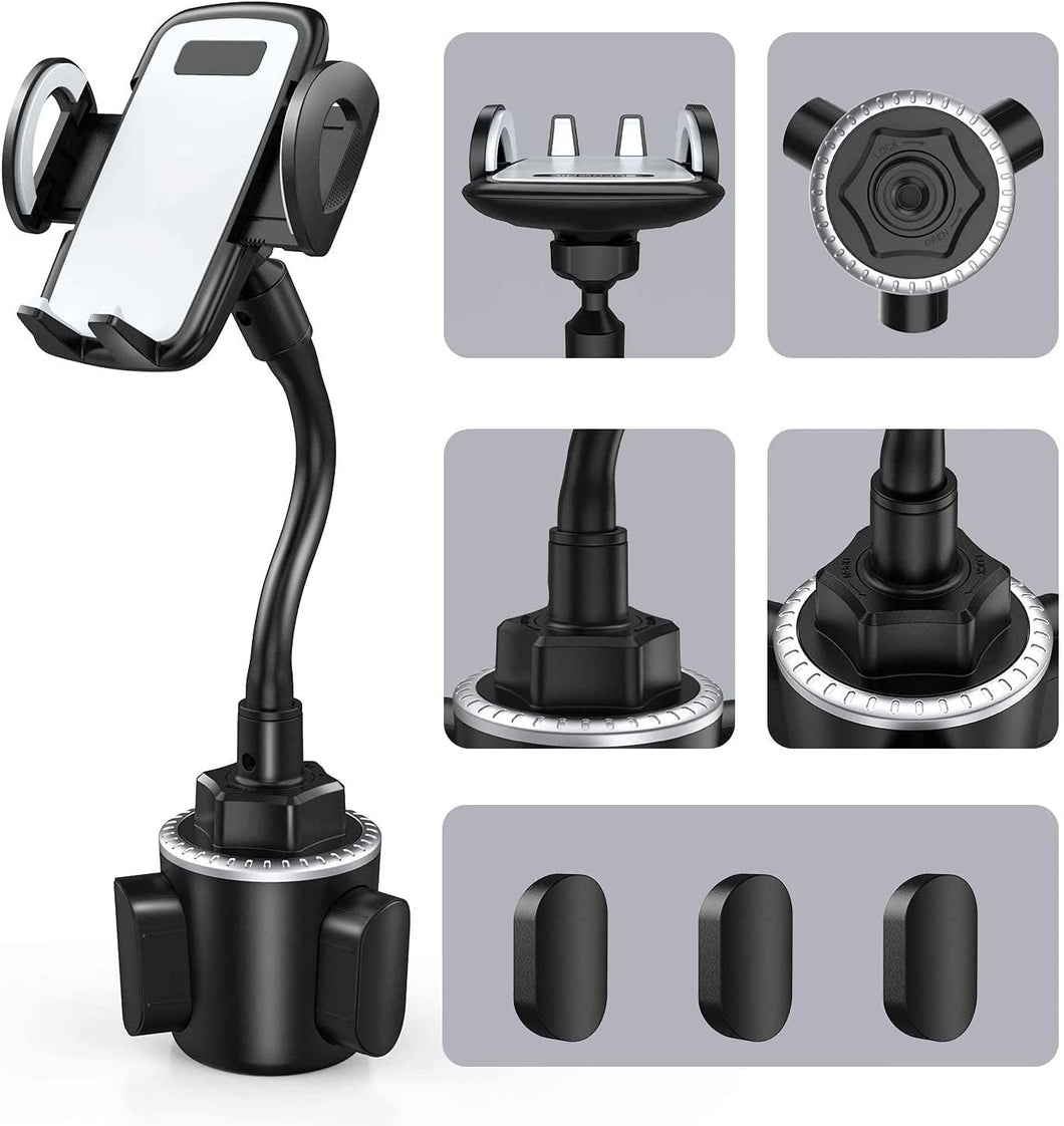 [Upgraded] Cup Holder Phone Holder for Car, Car Cup Holder Phone Mount Universal Adjustable Gooseneck Cup Holder Cradle Car Mount for Cell Phone iPhone,Samsung,LG (Black)