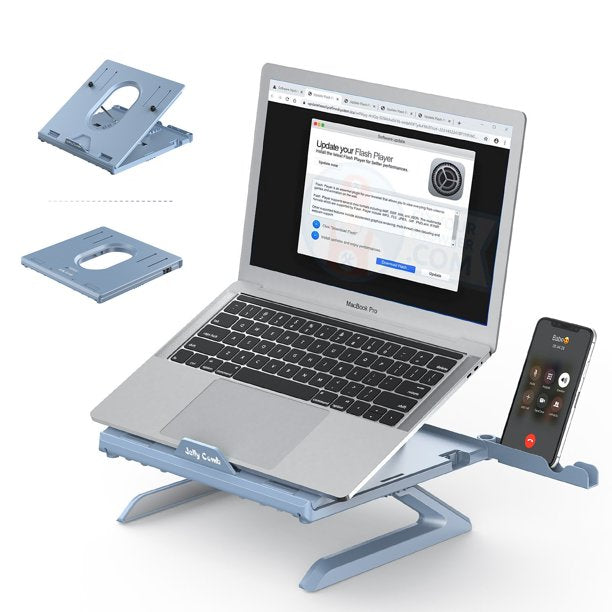 JELLYCOMB Laptop Stand with Built-in Foldable Legs and Phone Holder, 9-Adjustable Height Laptop Riser, Gray Blue
