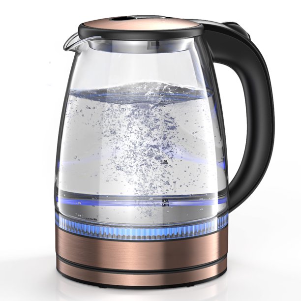 (6839978885328) Electric Kettle,1.7L Glass Boiler Electric Tea Kettle with Blue LED Indicator Light, Cordless Teapot Tea Heater,304 Stainless Steel Hot Water Kettle Auto-Shut Off & Boil-Dry Protection