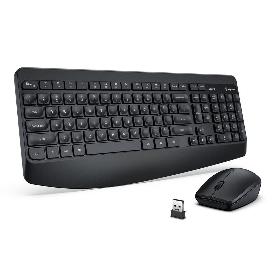 Wireless Keyboard and Mouse, Jelly Comb 2.4Hz Ergonomic Full-Sized Keyboard with Palm Rest and Wireless Mouse for PC, Laptop
