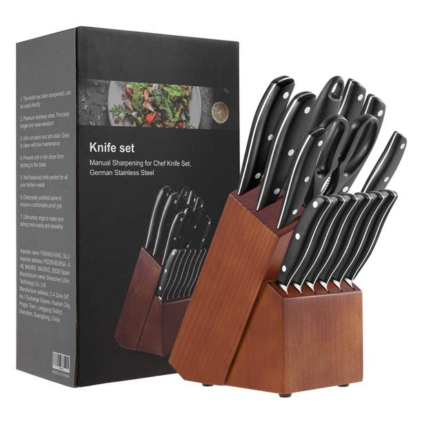 15 Knife Block Set - Pro Kitchen Knife Set Ultra Sharp High Carbon Stainless Steel with Ergonomic Handle